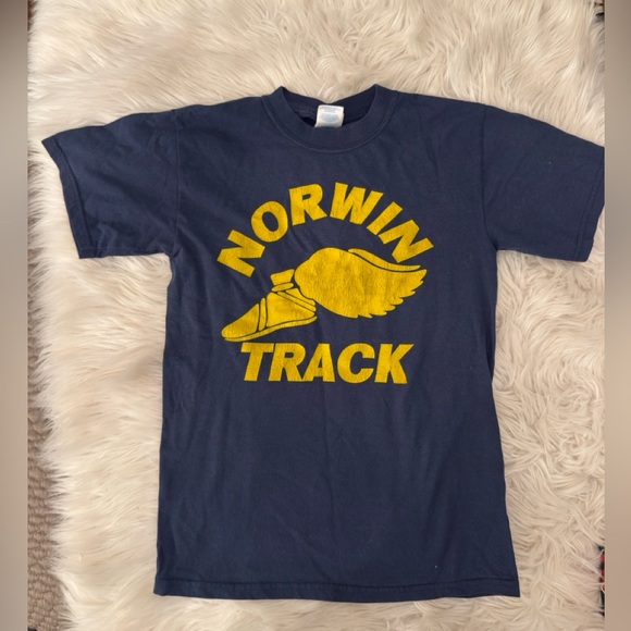 Gildan Tops - Vintage Track T-Shirt | Norwin Track navy and gold small